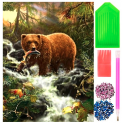 Diamantový obrázek - Medvěd a ryba 30x40cm MM