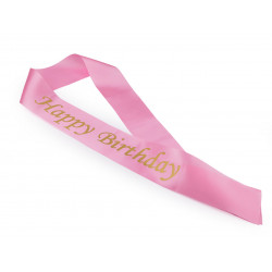 Narozeninová saténová šerpa Happy Birthday šíře 9,5 cm růžová světlá 1ks