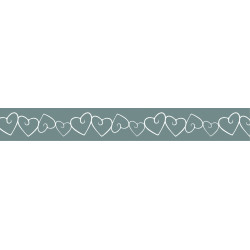 Washi Tape - dekorační lepicí páska - 10 m x 15 mm - stříbrná a bílé srdce