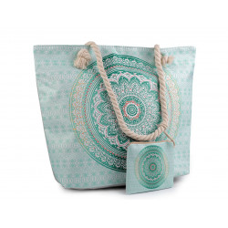 Letní / plážová taška mandala, paisley s taštičkou 39x50 cm zelená past.sv. 1ks