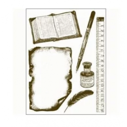 Gelová razítka - Kniha,pravítko,psací pero,...