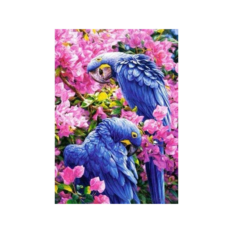 Diamantový obrázek - Fialový papoušci v květinách 30x40 cm