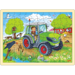 GOKI Dřevěné puzzle Traktor 96 dílků