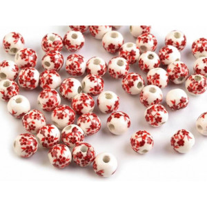 Porcelánové korálky s květy Ø6 mm červená jahoda 10 ks