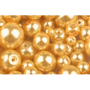 Skleněné voskové perly mix velikostí Ø4-12 mm zlatá sv. 50g