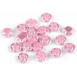 Plastové voskové korálky / perly růžičky s průvlekem Ø13 mm perleť růžová 20 ks