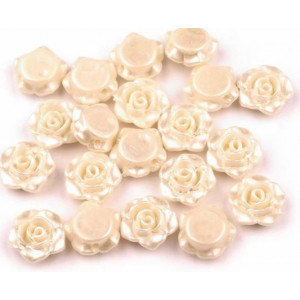 Plastové voskové korálky / perly růžičky s průvlekem Ø13 mm perleť krémová20 ks