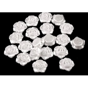 Plastové voskové korálky / perly růžičky s průvlekem Ø13 mm perleť bílá 20 ks