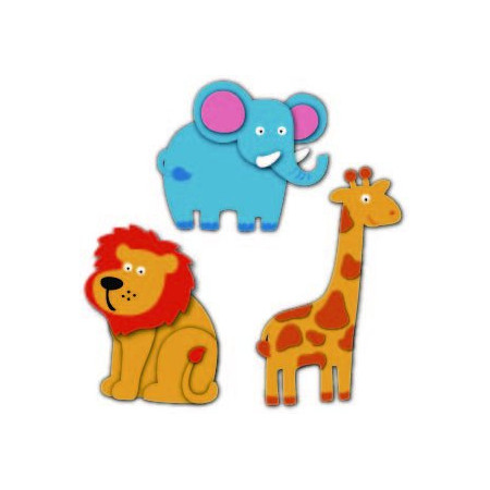Pěnová žirafa, slon, lev