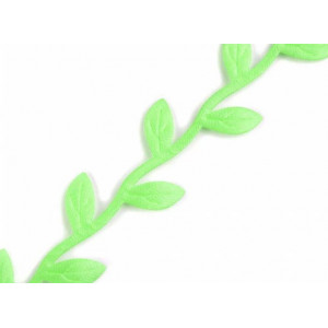 Saténový prýmek šíře 25 mm listy zelená neon 22,5m