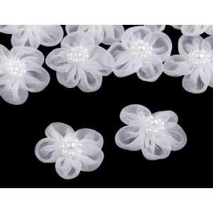 Monofilový květ s korálky Ø25 - 30 mm bílá 10 ks