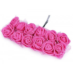 Růže na drátku / polotovar na vývazky s tylem Ø25 mm pink