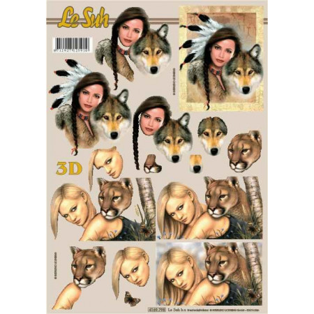 3D papíry pro vystřihování- Ženy s vlkem a pumou