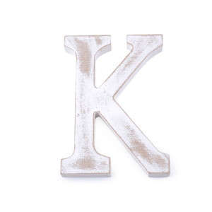 Dřevěná písmena abecedy K vintage bílá přírodní 1ks