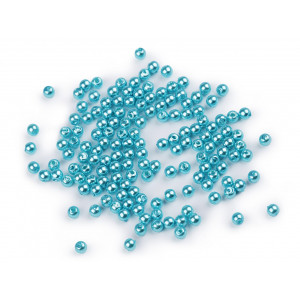 Plastové voskové korálky / perly Glance Ø4 mm modrá tyrkys,10g