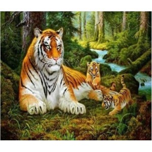 Diamantový obrázek Tygr s mláďaty 30x40cm