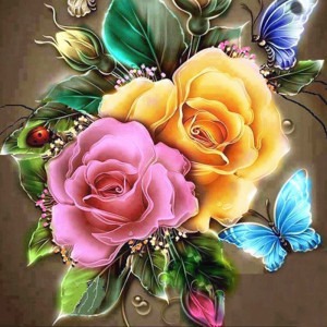Diamantové malování Růže s motýly