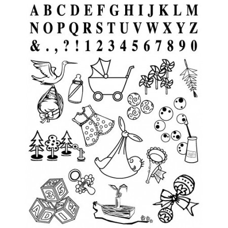 Gelová razítka - Narození dítěte s abecedou a čísly 14x18 cm