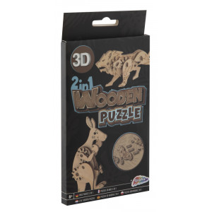 3D Puzzle dřevěné 2v1 - klokan,lev