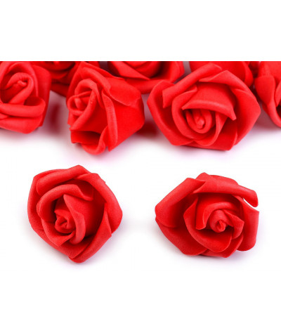 Dekorační pěnová růže Ø3-4 cm červená rumělka 10ks