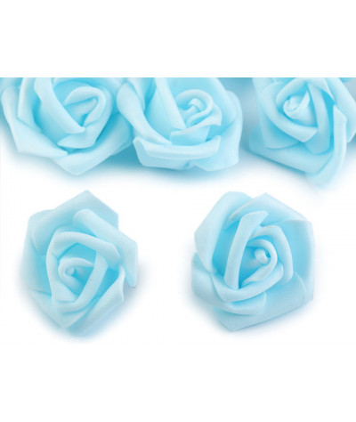 Dekorační pěnová růže Ø3-4 cm modrá azurová 10ks