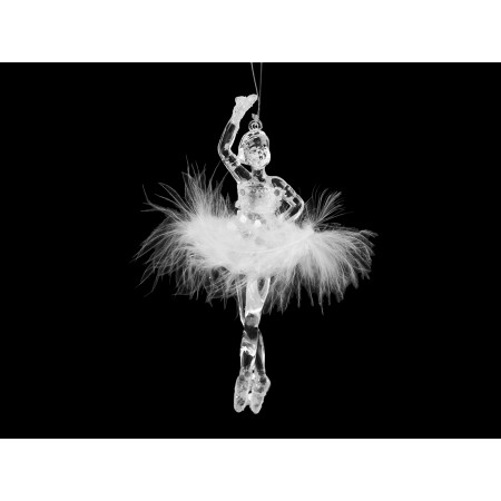 Dekorace baletka, labuť s glitry k zavěšení na stromeček transparent 1ks č.1